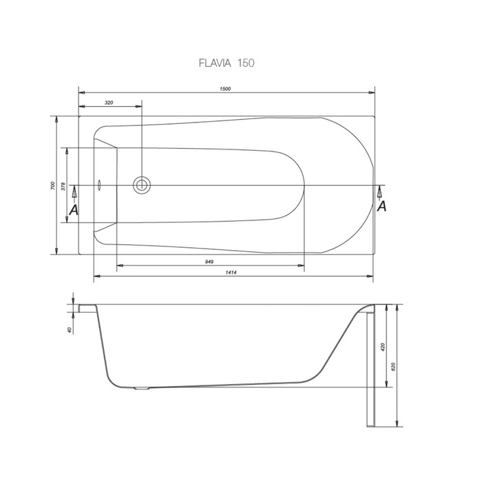 Ванна акриловая Cersanit Flavia 150x70 см, с ножками, цвет белый