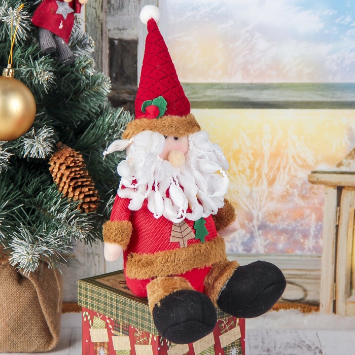 Мягкая игрушка "Две ёлочки" дед мороз с ножками 13*19 см, красный