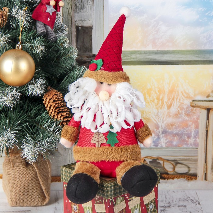 Мягкая игрушка "Две ёлочки" дед мороз с ножками 13*19 см, красный