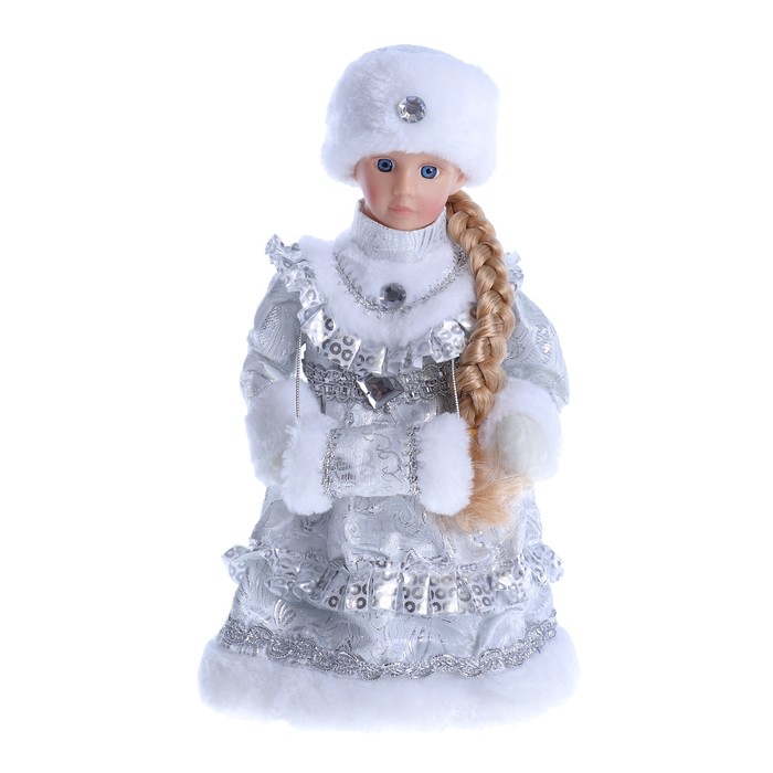 Снегурочка 30 см "Шик" серебристая шубка, муфта