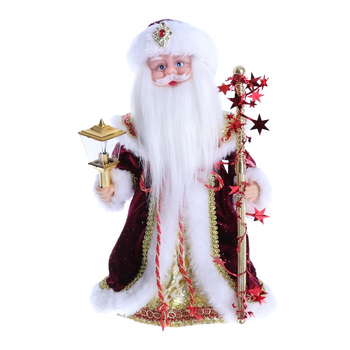 Дед Мороз 30 см "Шик" красная шубка и фонарь