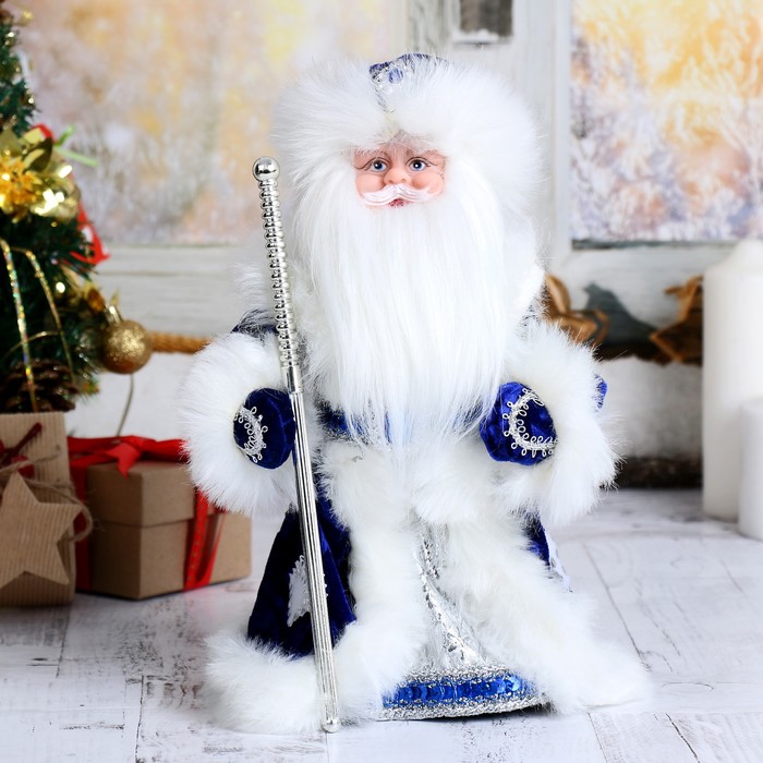 Дед Мороз 30 см "Шик" синяя шубка, с посохом