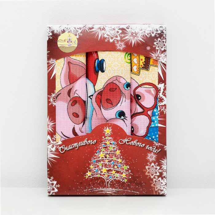 Набор полотенец DomoVita "Кулинары" вафля 170 г/м2, 45х60 см 3шт (в коробке), хл100%