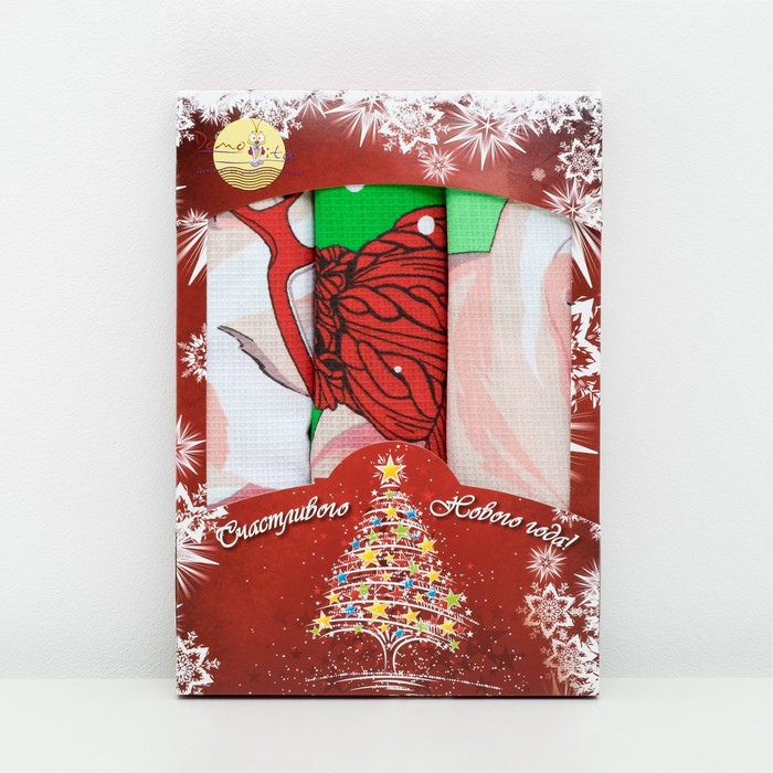 Набор полотенец DomoVita "Веселые поросята" зеленый вафля 170 г/м2, 45х60 см 3шт (в коробке) 37924