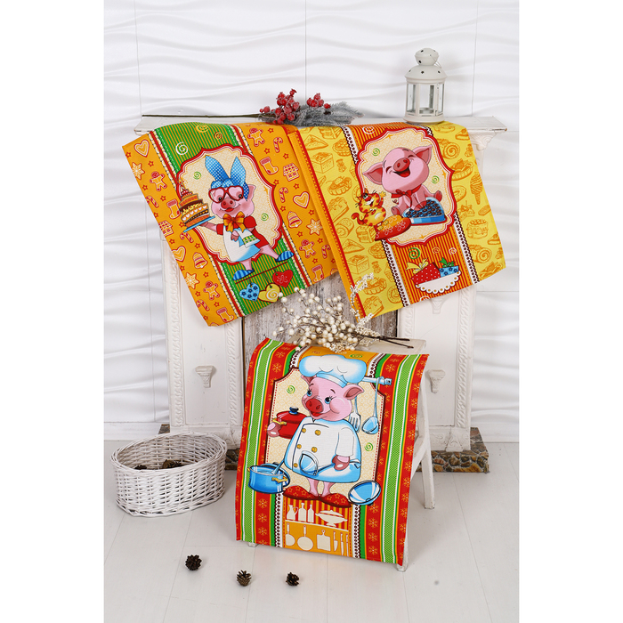 Набор полотенец DomoVita "Кулинары" вафля 170 г/м2, 45х60 см 3шт (в пакете), хл100%