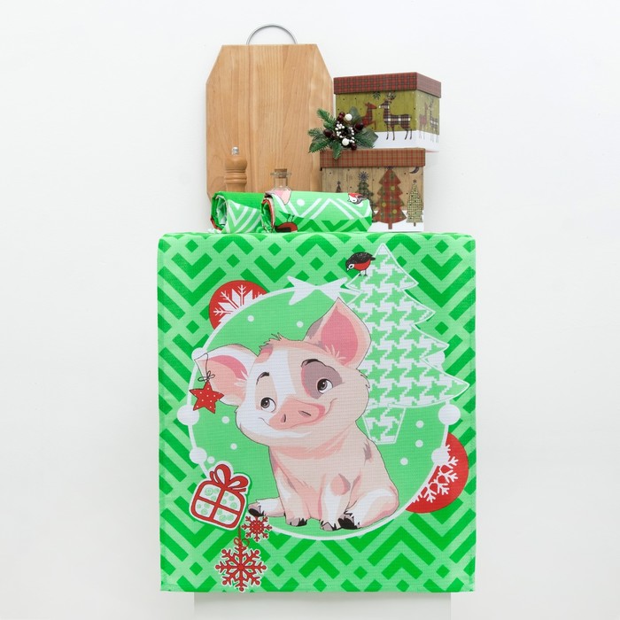 Полотенце 45х60см DomoVita "Веселые поросята" зеленый, хл100%,170 г/м2 вафелька (пакет) микс 37924