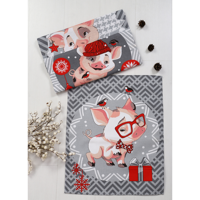 Полотенце 45х60см DomoVita "Веселые поросята" серый, хлопок 100%, 170 г/м2 вафелька (пакет) 379247