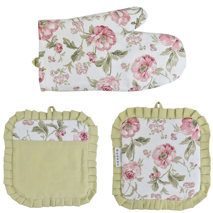 Набор прихваток English rose, размер 20х20 см, 14х28 см, зелёный