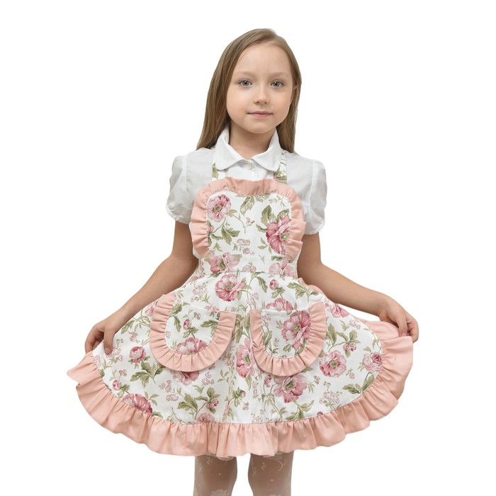 Фартук детский с рюшей English rose, длина 55 см, пояс 72 см, розовый