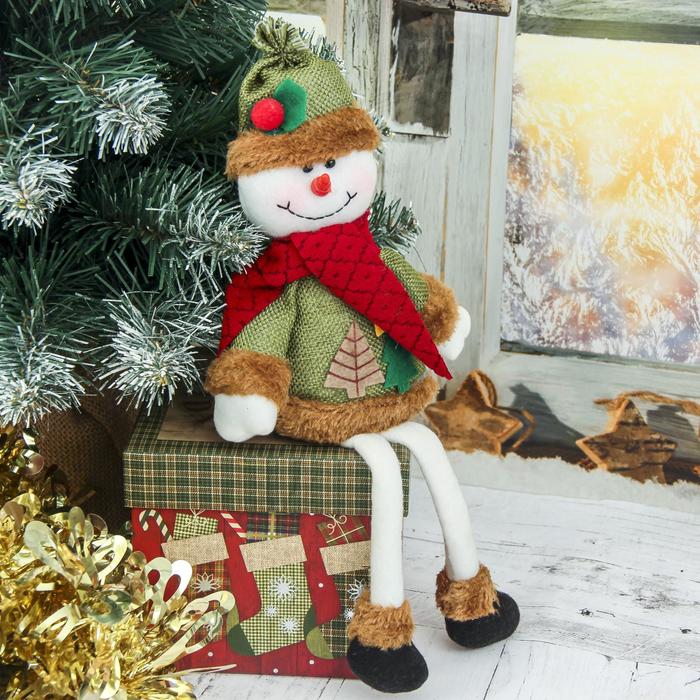 Мягкая игрушка "Две ёлочки" снеговик длинные ножки 8,5*28 см, зелёный