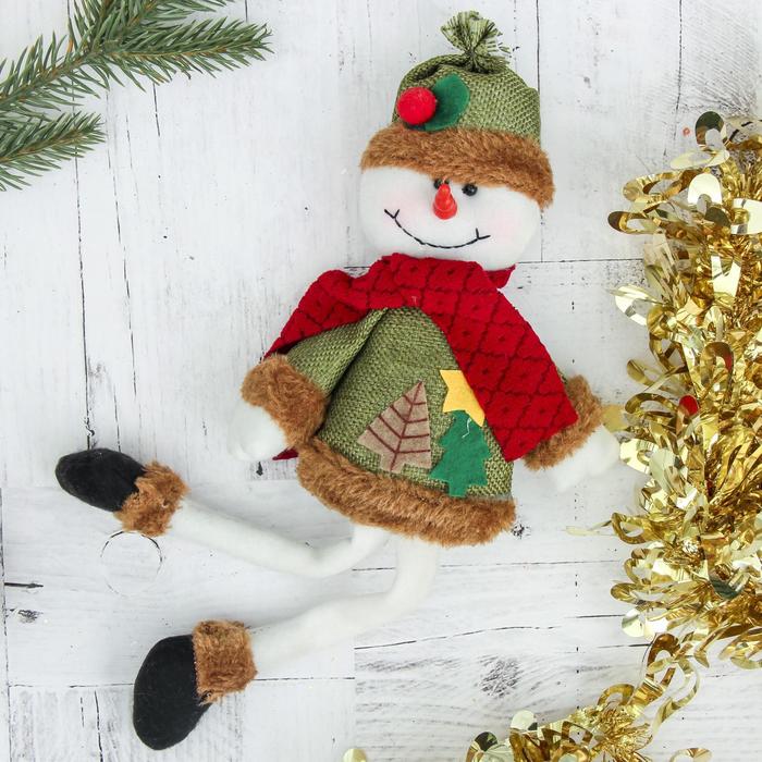 Мягкая игрушка "Две ёлочки" снеговик длинные ножки 8,5*28 см, зелёный