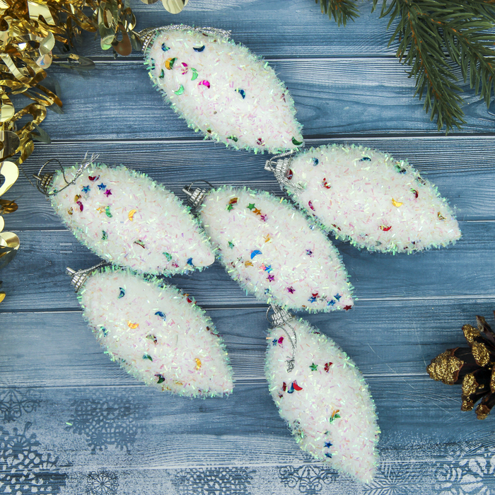 Украшение ёлочное "Сосульки" разноцветные блёстки (набор 6 шт) 4*8,5 см