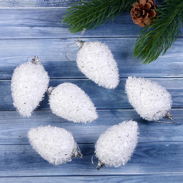 Украшение ёлочное "Сосульки" пушистый блеск (набор 6 шт) 4*6 см