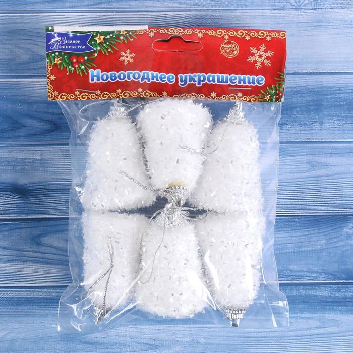 фото Украшение ёлочное "снежные колокольчики" (набор 6 шт) 4х4,5 см, белый зимнее волшебство