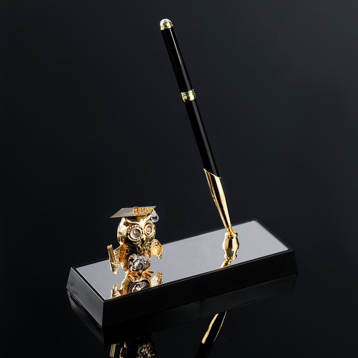 Ручка на подставке «Сова», 16×6×19 см, с кристаллами