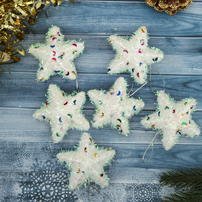 Украшение ёлочное "Звёздочки" разноцветный блеск (набор 6 шт) 6*6 см