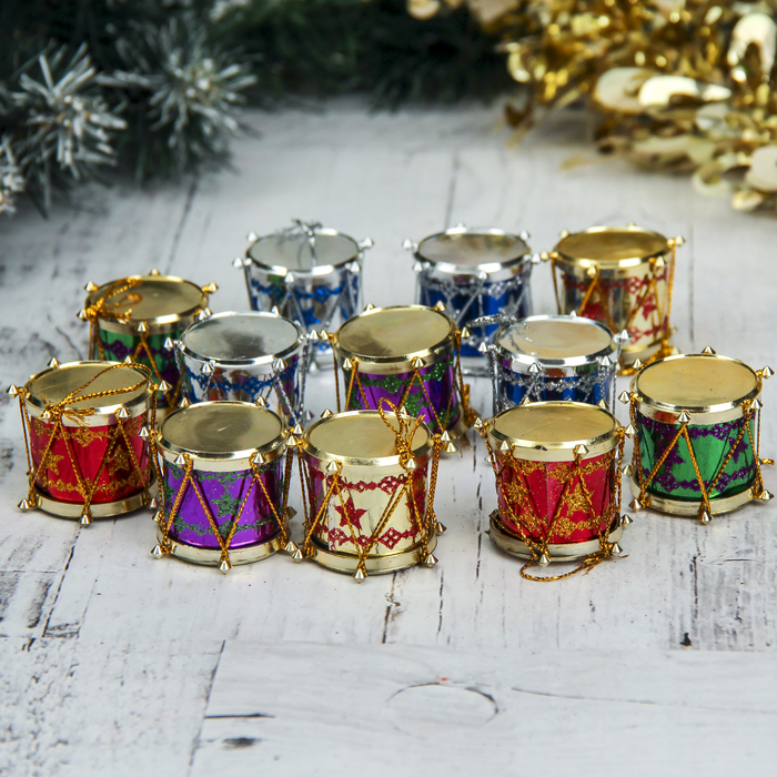 Украшение ёлочное "Барабан" звезда (набор 12 шт) 3,7*2,8 см, микс