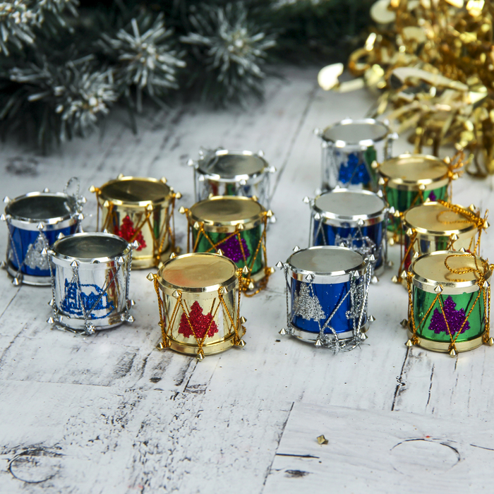 Украшение ёлочное "Барабан" ёлочки (набор 12 шт) 3,7*2,8 см, микс