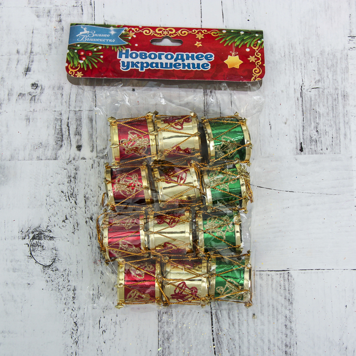 Украшение ёлочное "Барабан" колокольчики (набор 12 шт) 3,7*2,8 см, микс