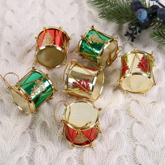Украшение ёлочное "Барабан" ёлочка (набор 6 шт) 3,5*3,5 см, микс