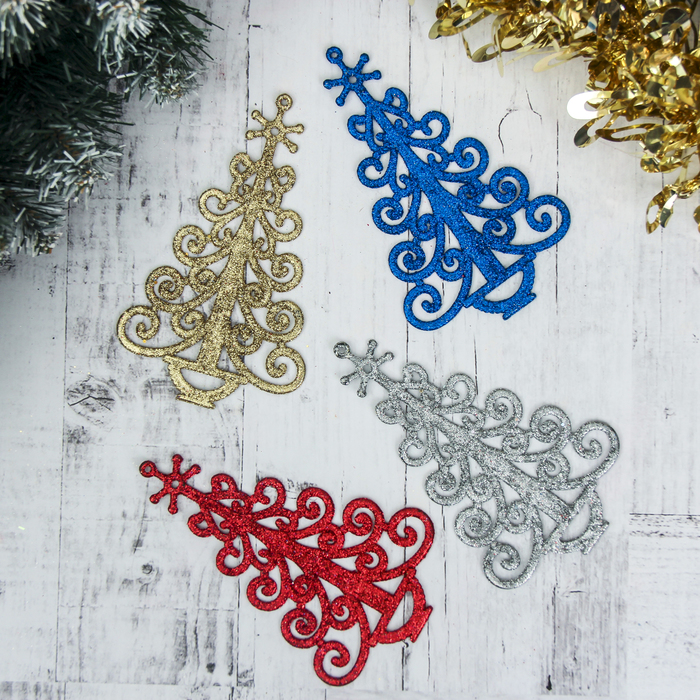 Украшение ёлочное "Ёлка ажурная" блеск (набор 4 шт) 10*14 см, микс