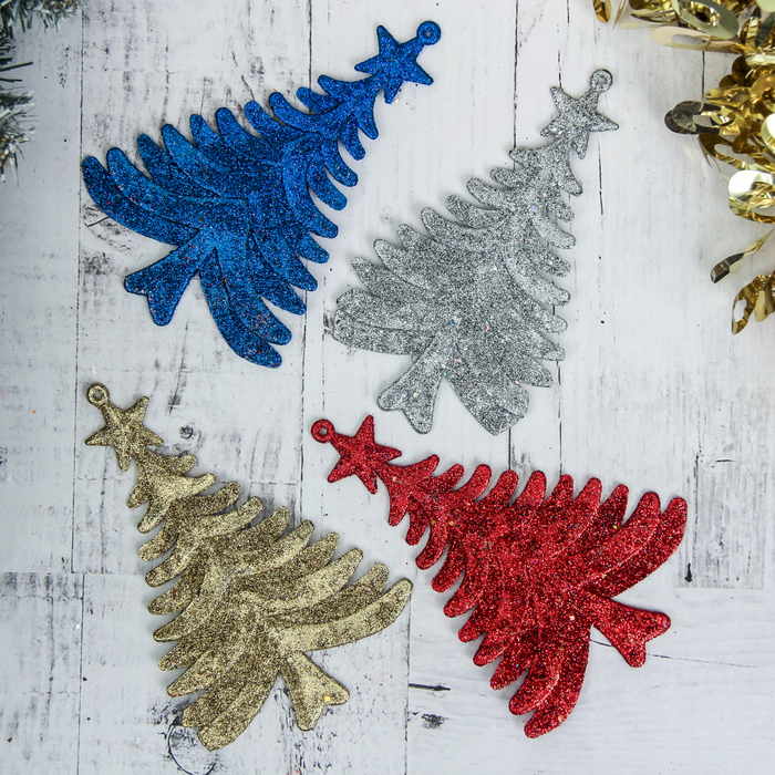 Украшение ёлочное "Ёлка со звездой" блеск (набор 4 шт.) 10*13 см, микс