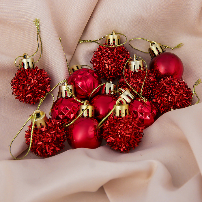 Набор украшений пластик "Шарики" (набор 12 шт) 2,5 см, красный