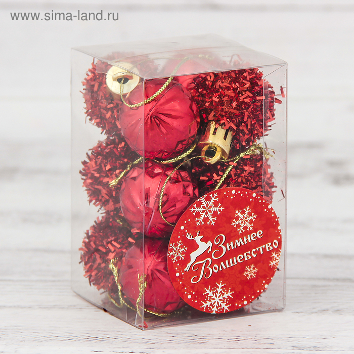 фото Набор шаров пластик d-2,5 см, 12 шт "аррива" красный зимнее волшебство