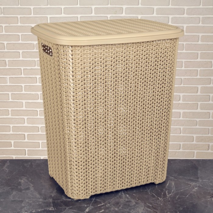 Корзина для белья с крышкой "Вязь" 60 л, цвет бежевый