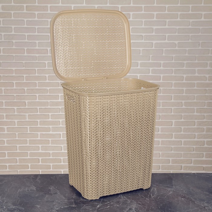 Корзина для белья с крышкой "Вязь" 60 л, цвет бежевый