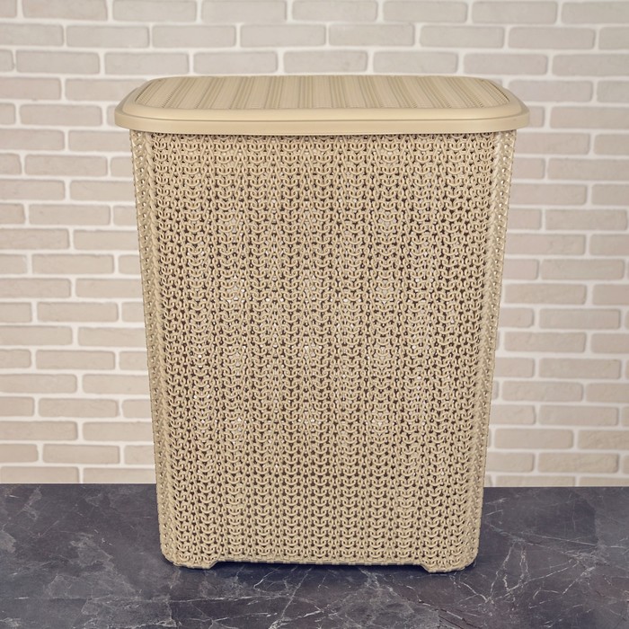 Корзина для белья с крышкой "Вязь" 60 л, цвет бежевый