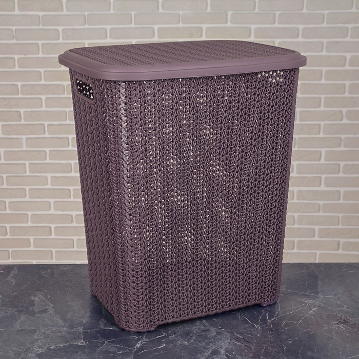 Корзина для белья с крышкой "Вязь" 60 л, цвет лиловый