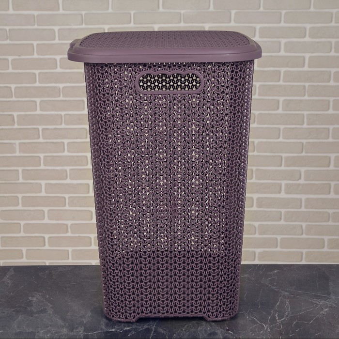 Корзина для белья с крышкой "Вязь" 60 л, цвет лиловый