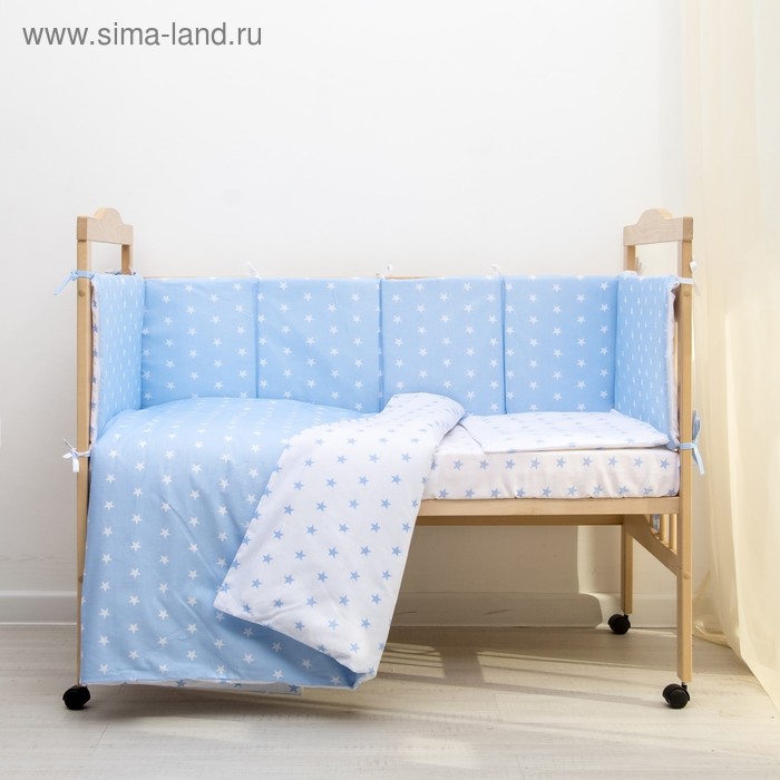 фото Борт в кроватку «ноченька», чехлы съёмные, цвет голубой, бязь сонная сказка