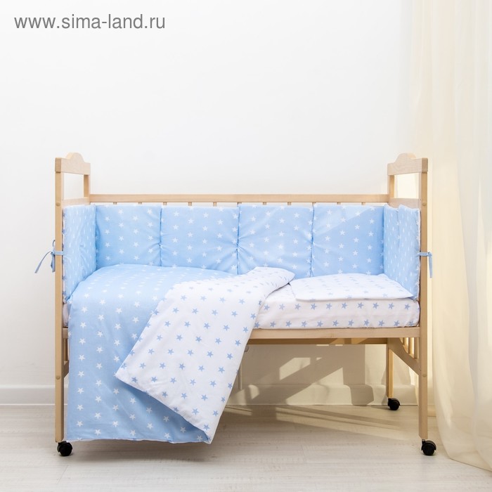 фото Борт в кроватку "подушечки", из 4-х частей, чехлы съемные, цвет голубой, бязь хл100% сонная сказка