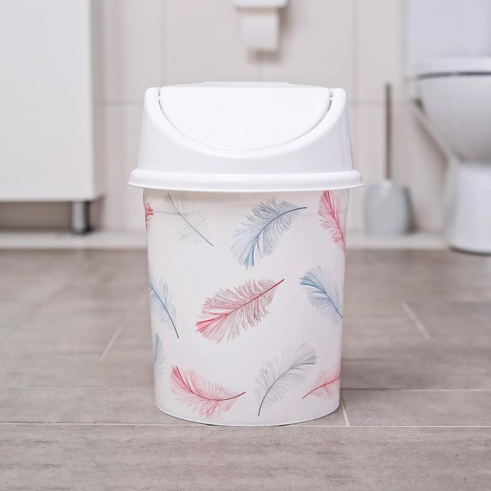 Ведро с подвиж. крышкой 8 л, декор "Перья"