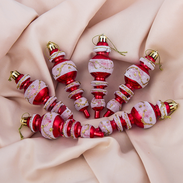 Украшение ёлочное "Сосульки" (набор 6 шт) 3*10,5 см, красный