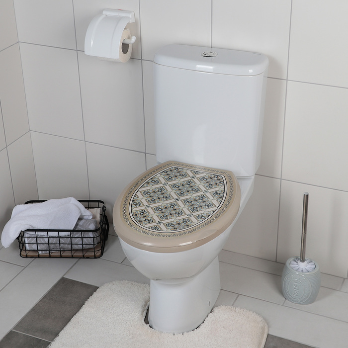 Сиденье для унитаза жесткое декор "Мозаика" латте