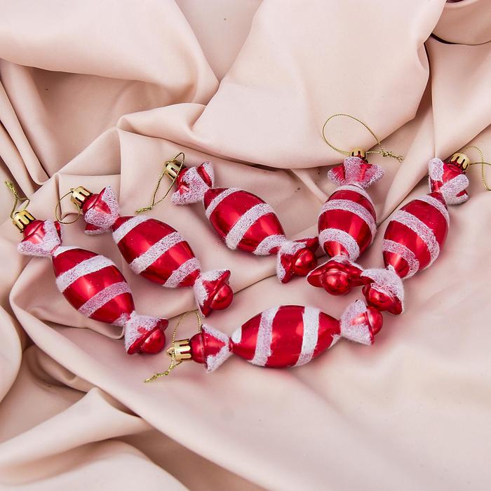 Украшение ёлочное "Конфетки" (набор 6 шт) 3,5*10,5 см, красный