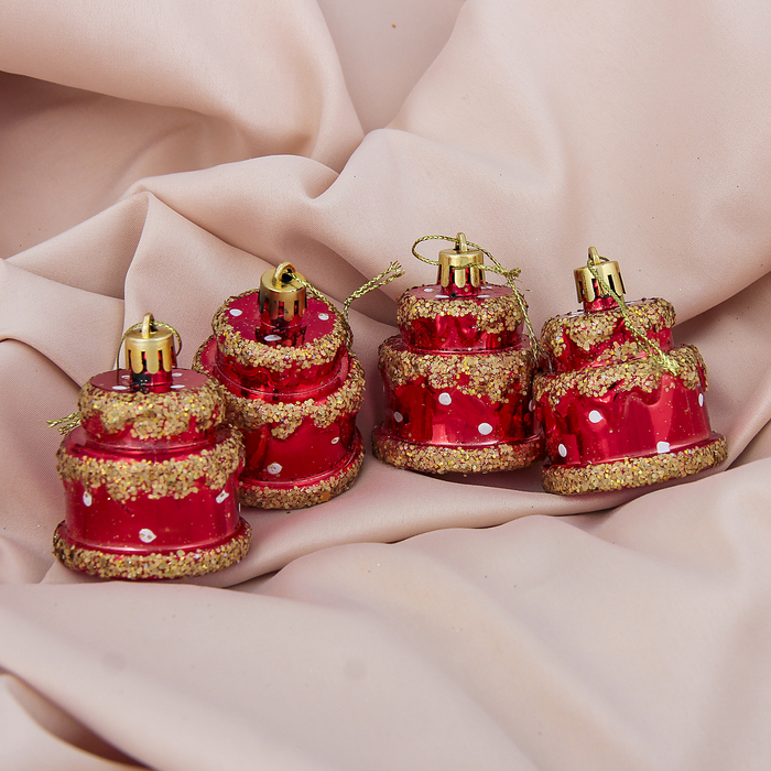 Украшение ёлочное "Торт" (набор 4 шт) 4,5*4,5 см, красный