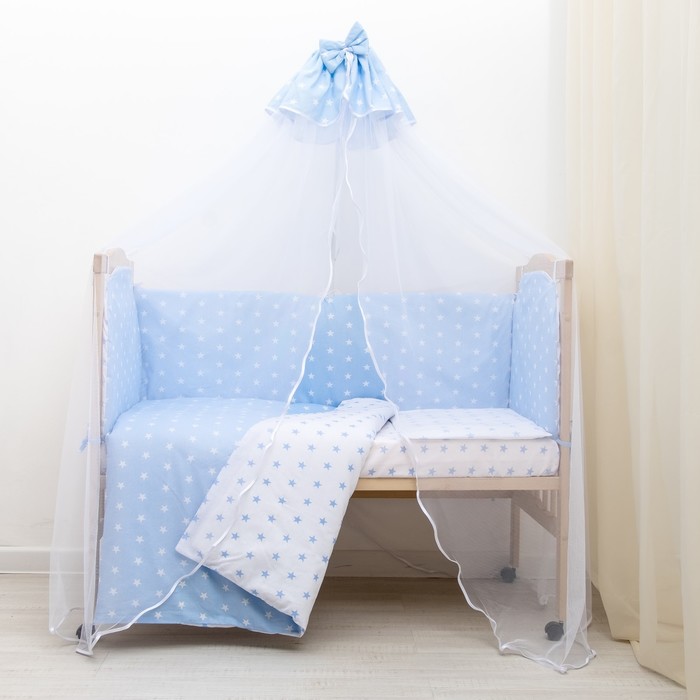 Комплект в кроватку 7 пр. "Мечта" (борт из 4-х частей), цвет голубой, бязь хл100%