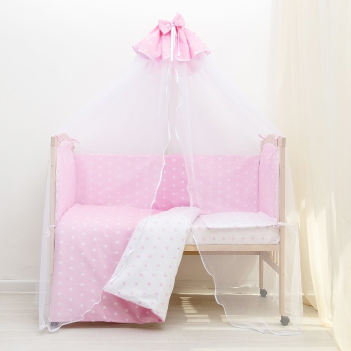 Комплект в кроватку 7 пр. "Мечта" (борт из 4-х частей), цвет розовый, бязь хл100%