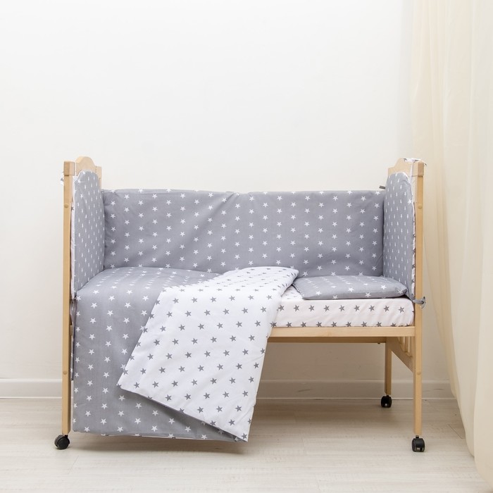 Комплект в кроватку 6 пр. "Мечта" (борт из 4-х частей), цвет серый, бязь хл100%