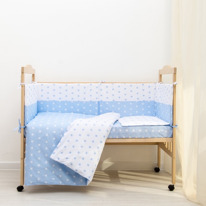 Комплект в кроватку 6 пр. &quot;День и ночь&quot; (борт из 4-х частей), цвет голубой, бязь хл100%