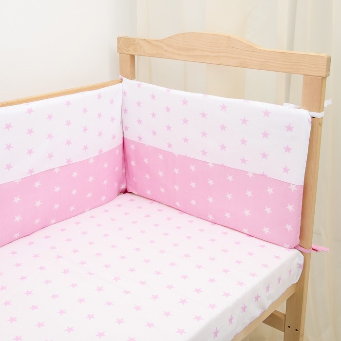 Комплект в кроватку 6 пр. "День и ночь" (борт из 4-х частей), цвет розовый, бязь хл100%