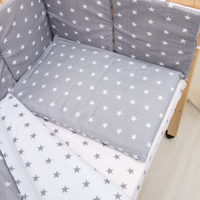 Комплект в кроватку 6 пр. "Подушечки" (борт из 4-х частей), цвет серый, бязь хл100%