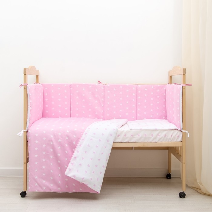 Комплект в кроватку 6 пр. &quot;Ноченька&quot; (борт из 4-х частей), цвет розовый, бязь хл100%