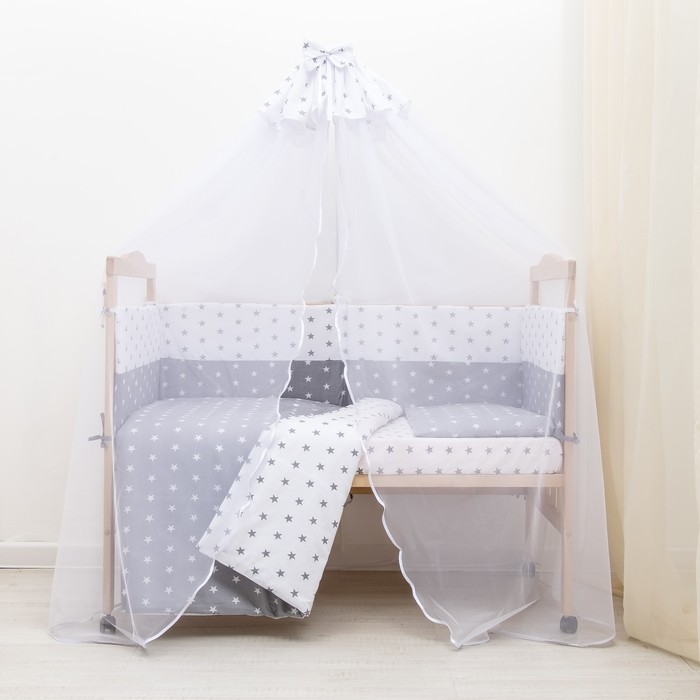 Комплект в кроватку 7 пр. &quot;День и ночь&quot; (борт из 4-х частей), цвет серый, бязь хл100%