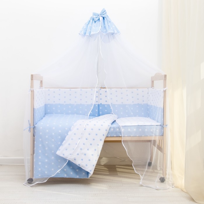 Комплект в кроватку 7 пр. &quot;День и ночь&quot; (борт из 4-х частей), цвет голубой, бязь хл100%