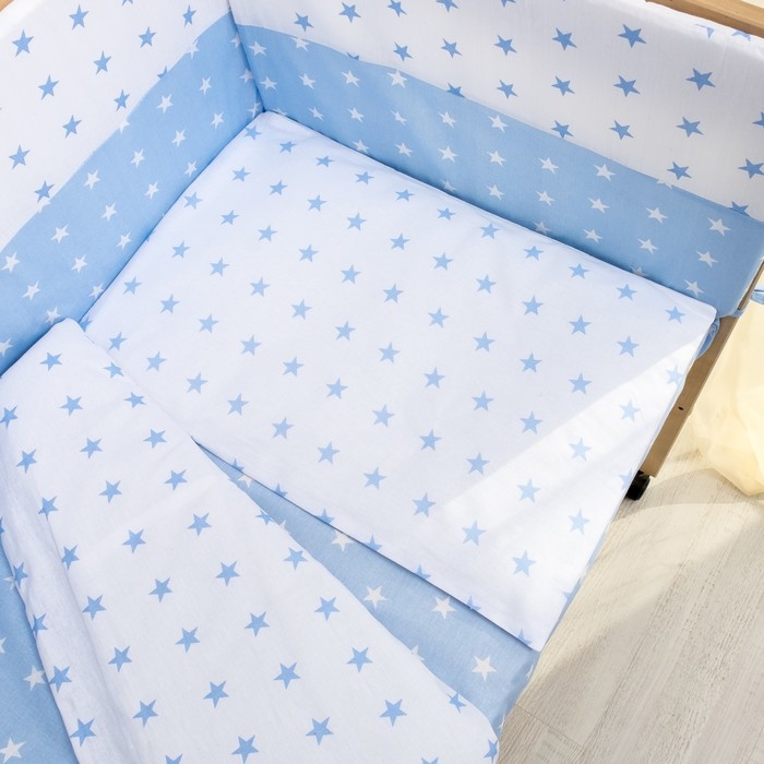 Комплект в кроватку 7 пр. "День и ночь" (борт из 4-х частей), цвет голубой, бязь хл100%